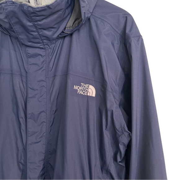 The North Face Men's Navy Blue HyVent Hooded Jacket Large Waterproof Hiking EUC - Picture 4 of 11
